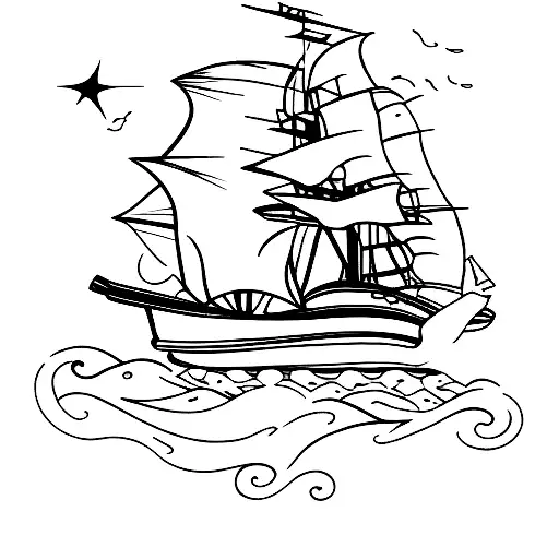 beluga whale swimming with a ship tattoo design idea