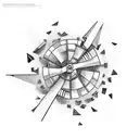 Concrete windmill dutch style with red blades. Colorful glass shards are ingrained in the windmill tattoo design idea