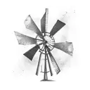 Concrete windmill dutch style with red blades. Colorful glass shards are ingrained in the windmill tattoo design idea