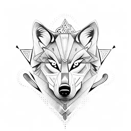A tribal-inspired tattoo featuring a wolf intertwined with musical symbols, in dotwork style tattoo design idea