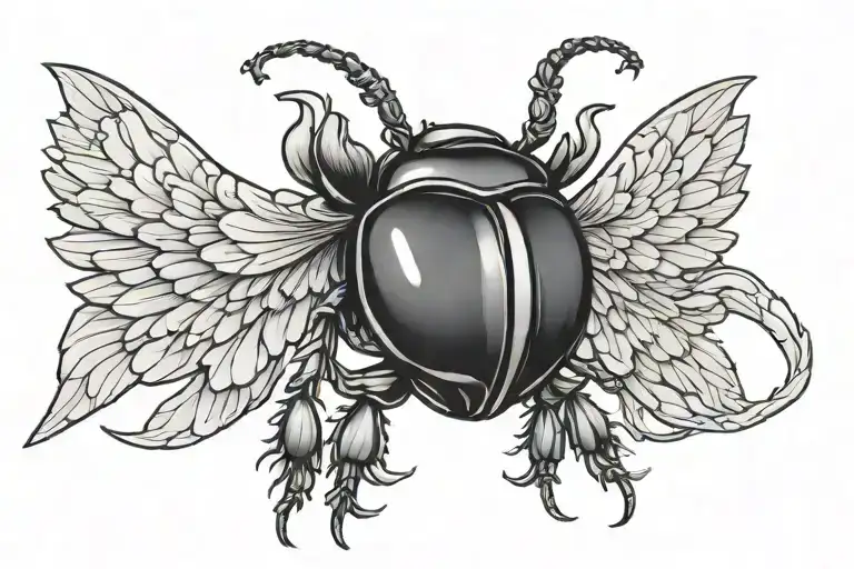 scarab beetle with wings, flat across thigh tattoo tattoo design idea