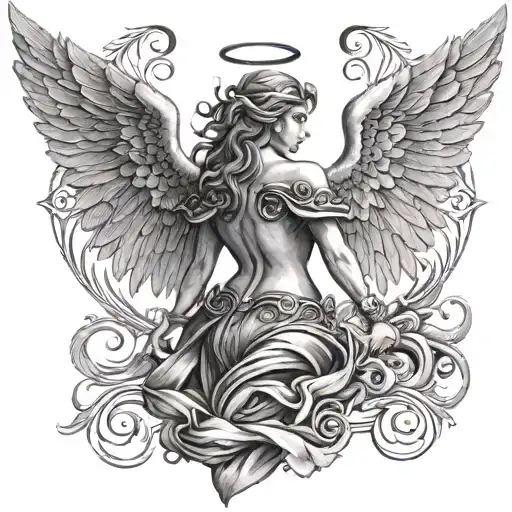 6 winged angel tattoo design idea
