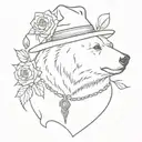 bear with with a witch hat and a necklace of roses tattoo design idea