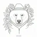 bear with with a witch hat and a necklace of roses tattoo design idea