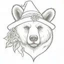bear with with a witch hat and a necklace of roses tattoo design idea