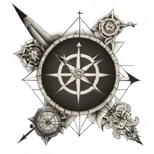 compass arrow geometrical shapes tattoo design idea