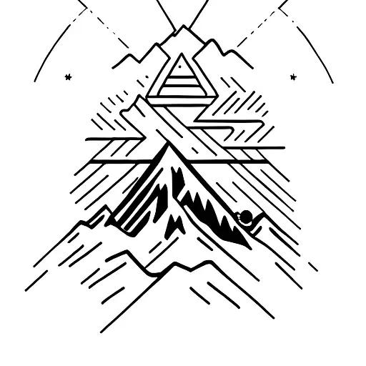 A minimalist tattoo of Mount Everest with a religious symbol on top tattoo design idea