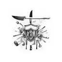 Chef's knife and spatula crossed like swords with video game controller handles tattoo design idea