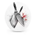 Chef's knife and spatula crossed like swords with video game controller handles tattoo design idea