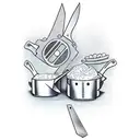 Chef's knife and spatula crossed like swords with video game controller handles tattoo design idea