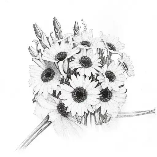 boquet of daisies and gladiolus tattoo design idea
