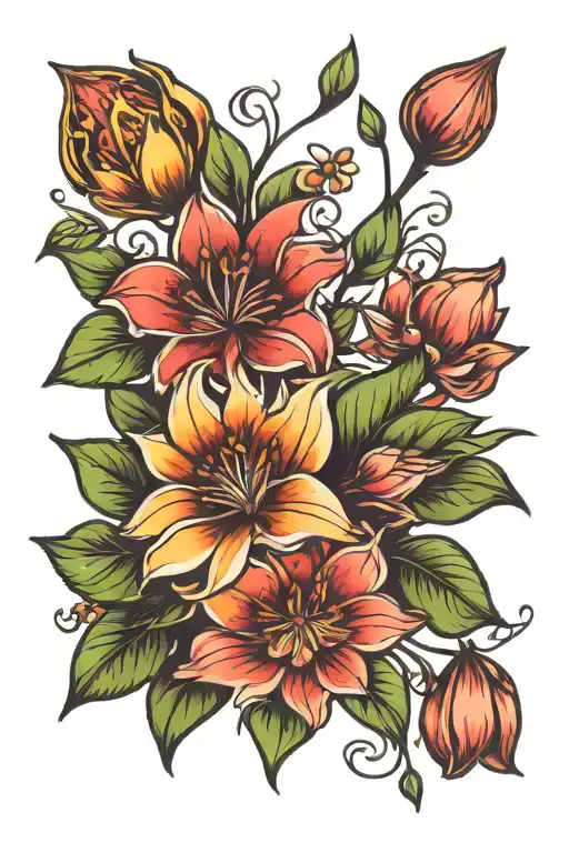 lily and daisy paw print tattoo design idea