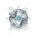 avatar the last air bender element icons in a column with yin and Yang koi fish swimming anti-clockwise to each other tattoo design idea