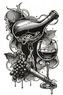 broken wine glass and bottle surrounded tattoo design idea