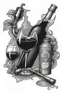 broken wine glass and bottle surrounded tattoo design idea