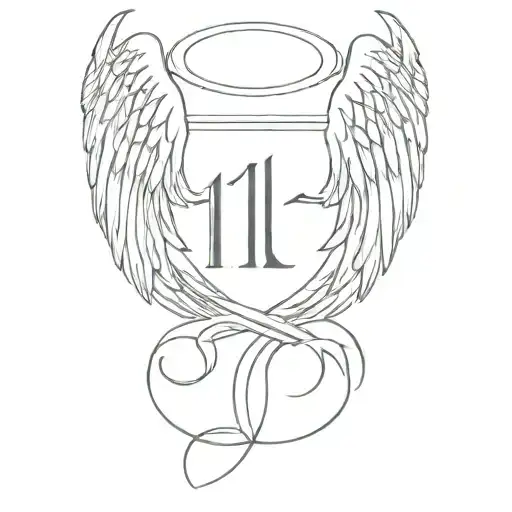 11:11 written with angel wings tattoo design idea