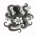 traditional japanese black  octopus and narcisuss flower blooming tattoo design idea