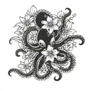 traditional japanese black  octopus and narcisuss flower blooming tattoo design idea