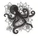 traditional japanese black  octopus and narcisuss flower blooming tattoo design idea