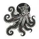 traditional japanese octopus holding a trident and narcisuss flower tattoo design idea