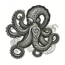 traditional japanese octopus holding a trident and narcisuss flower tattoo design idea