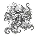 traditional japanese octopus and narcisuss flower blooming tattoo design idea