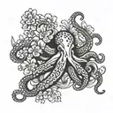 traditional japanese octopus and narcisuss flower blooming tattoo design idea