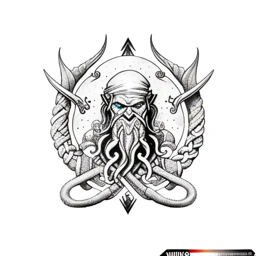Nordic style with runes and cthulhu sleeve tattoo design idea