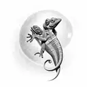 Black and grey chameleon exploring the cosmos tattoo design idea