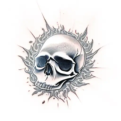skull and flames tattoo design idea