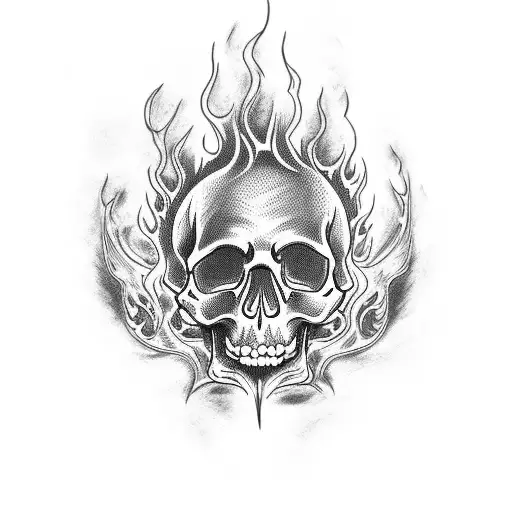 skull and flames tattoo design idea