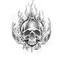 skull and flames tattoo design idea