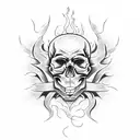 skull and flames tattoo design idea