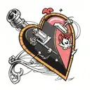A realistic tattoo of a computer mouse cursor clicking on a heart icon, representing online interactions in a traditional style tattoo design idea