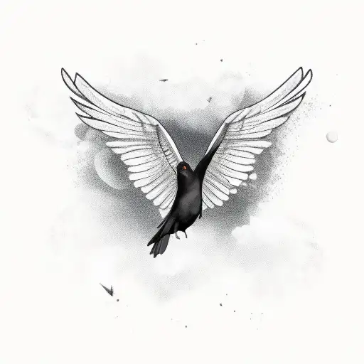 A black bird in flight with its head pointed down, viewed from the side, wings pointed up without a background tattoo design idea