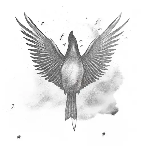 A black bird in flight with its head pointed down, viewed from the side, wings pointed up without a background tattoo design idea