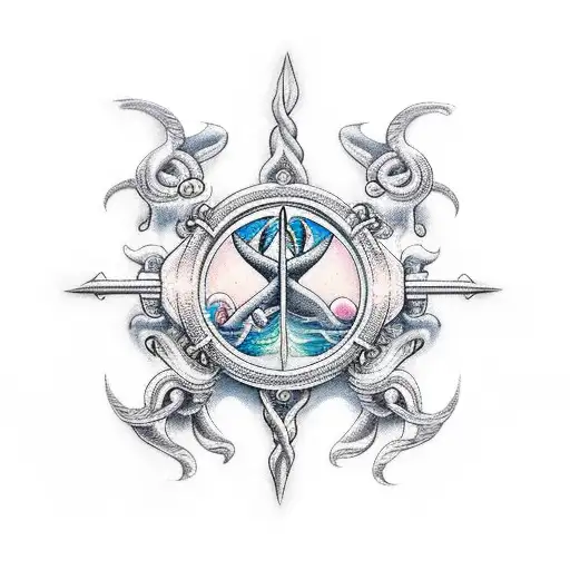 Girly poseidon trident tattoo design idea