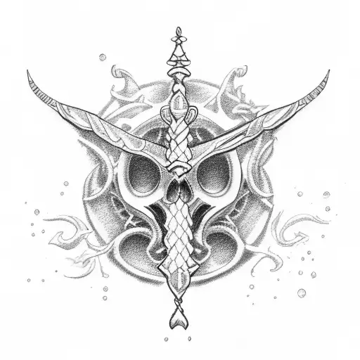Girly poseidon trident tattoo design idea