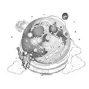 astronaut floating around the moon tattoo design idea