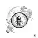 astronaut floating around the moon tattoo design idea