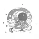 astronaut floating around the moon tattoo design idea
