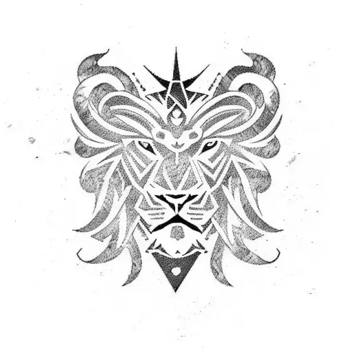 Combine the Tau Gamma Phi logo with a lion's face in a blackwork style tattoo design idea
