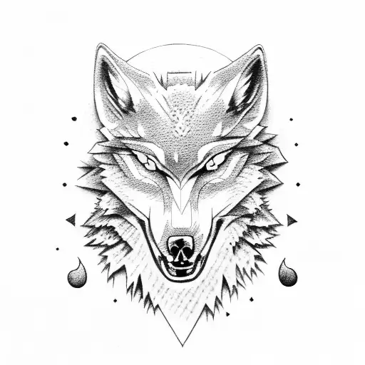 A wolf howling at the moon, with a skull-shaped moon in the background tattoo design idea