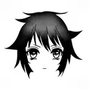 anime-style eyes, part of the face, kare hairstyle, characters, comic book effec tattoo design idea