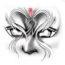 anime-style eyes, part of the face, kare hairstyle, characters, comic book effec tattoo design idea