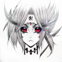 anime-style eyes, part of the face, kare hairstyle, characters, comic book effec tattoo design idea