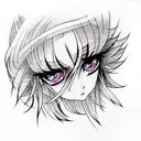anime-style eyes, part of the face, kare hairstyle, characters, comic book effec tattoo design idea