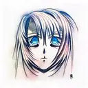 anime style eyes, part of the face, kare hairstyle tattoo design idea