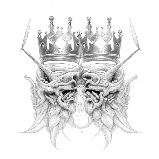2 king crowns splitting tattoo design idea