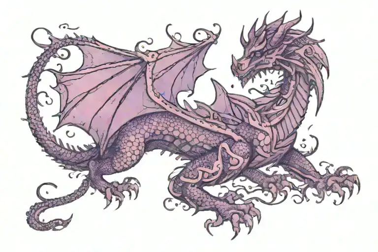mahou shoujo pink purple sparkly viking dragon tattoo design idea